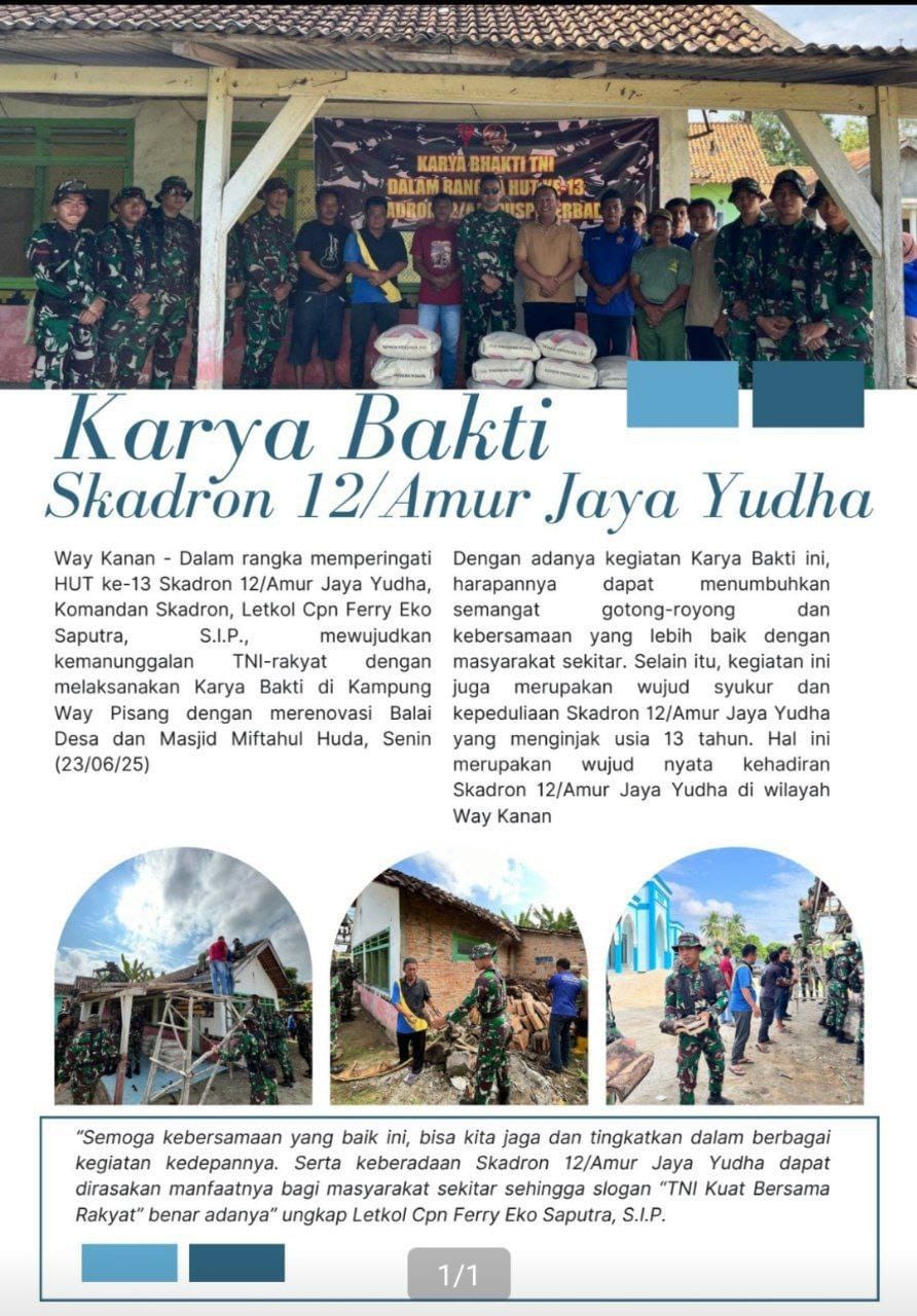 Karya Bakti Skadron 12/Amur Jaya Yudha: Wujud Nyata TNI Bersama Rakyat