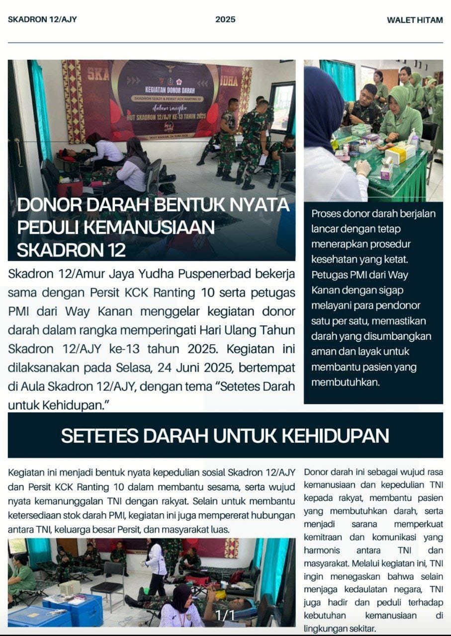 Donor Darah Skadron 12/Amur Jaya Yudha: Setetes Darah untuk Kehidupan